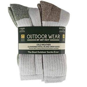 Hot Feet Men's Active Work & Outdoor 4 Pack Socks Gray w/ Green & Brown Bands